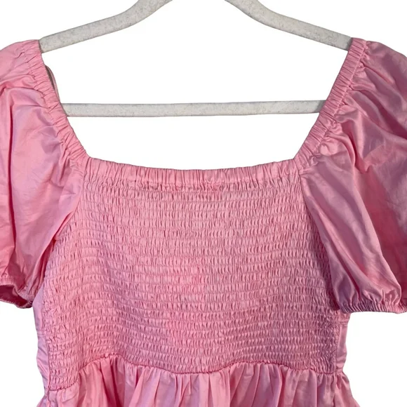 Astr The Label Smocked Pink Puff Peplum Sleeve Blouse Size S Cottagecore Boho - Picture 12 of 13